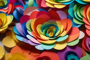 une grand groupe de coloré papier fleurs. généré par ai photo