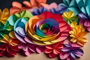 une coloré fleur arrangement fabriqué de papier. généré par ai photo