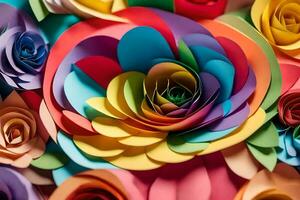 coloré papier fleurs arrangé dans une cercle. généré par ai photo