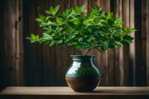 une vert plante dans une vase sur une tableau. généré par ai photo