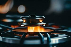 une gaz le fourneau avec une flamme sur Haut. généré par ai photo