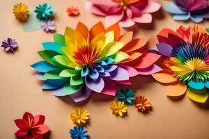 coloré papier fleurs arrangé sur une tableau. généré par ai photo