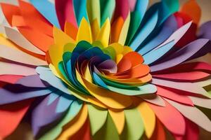 une coloré papier fleur fabriqué de beaucoup différent couleurs. généré par ai photo