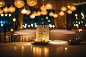 une table avec bougies et une bougie titulaire. généré par ai photo