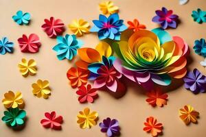 une coloré fleur arrangement fabriqué de papier. généré par ai photo