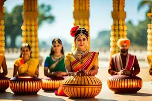 une groupe de femmes dans traditionnel Indien tenue. généré par ai photo