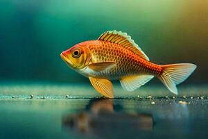 une poisson rouge est permanent sur le l'eau surface. généré par ai photo