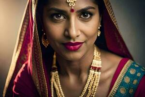 une magnifique Indien femme portant une traditionnel sari. généré par ai photo