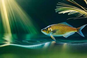 poisson dans le l'eau avec paume feuilles. généré par ai photo