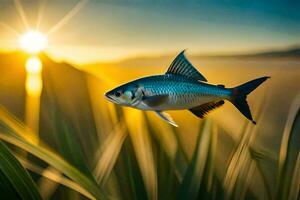 poisson dans le le coucher du soleil. généré par ai photo