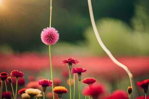 une fleur est pendaison de une chaîne dans une champ. généré par ai photo