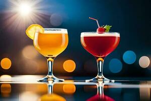 deux des lunettes de des cocktails avec une Cerise sur Haut. généré par ai photo