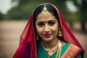 une magnifique Indien femme dans traditionnel tenue. généré par ai photo