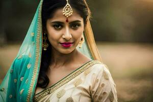 une magnifique Indien femme dans traditionnel tenue. généré par ai photo