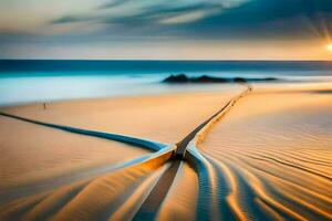 une longue exposition photographier de une plage avec une longue ligne de sable. généré par ai photo