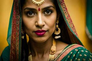 magnifique Indien femme dans traditionnel tenue. généré par ai photo