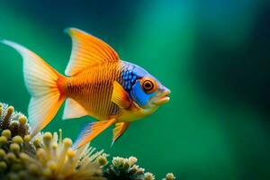 une poisson avec brillant bleu et Orange couleurs. généré par ai photo