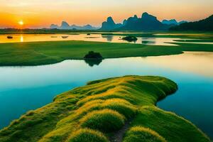 le lever du soleil plus de le li rivière dans Chine. généré par ai photo