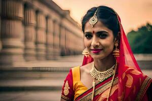 une magnifique Indien la mariée dans traditionnel tenue. généré par ai photo