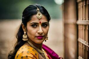 une magnifique Indien femme dans traditionnel tenue. généré par ai photo