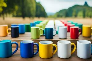 coloré des tasses sur une tableau. généré par ai photo