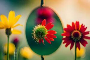 fleurs dans une miroir, HD fond d'écran. généré par ai photo