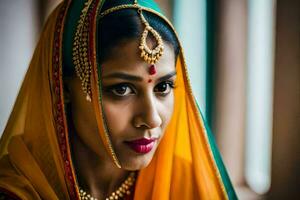 une magnifique Indien la mariée dans traditionnel tenue. généré par ai photo