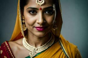 portrait de une magnifique Indien femme. généré par ai photo