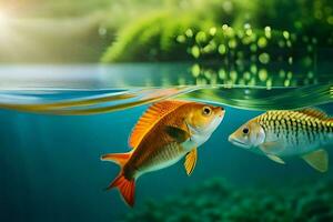 deux poisson nager dans le l'eau. généré par ai photo