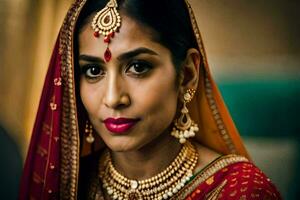 une magnifique Indien la mariée dans traditionnel tenue. généré par ai photo