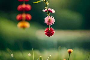 une fleur pendaison de une vigne dans le herbe. généré par ai photo