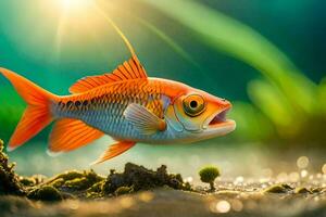 un Orange poisson est nager dans le l'eau. généré par ai photo