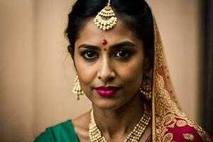 une magnifique Indien la mariée dans traditionnel tenue. généré par ai photo