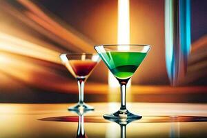 deux martinis sur une table avec une flou Contexte. généré par ai photo
