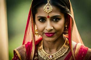 une magnifique Indien la mariée dans traditionnel tenue. généré par ai photo