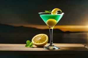 cocktail avec citron et menthe sur le tableau. généré par ai photo