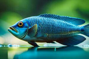 une bleu poisson est permanent sur le l'eau. généré par ai photo