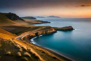 le route à le mer. généré par ai photo