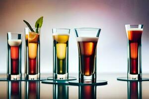 une groupe de différent coloré les boissons dans lunettes. généré par ai photo