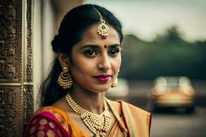 une magnifique Indien la mariée dans traditionnel tenue. généré par ai photo