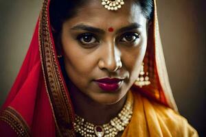 portrait de une magnifique Indien femme. généré par ai photo