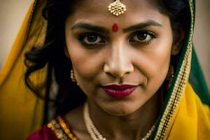 une magnifique Indien femme portant une sari. généré par ai photo