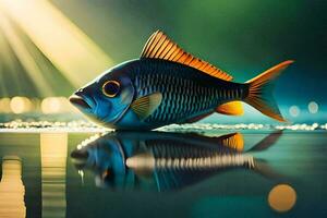 poisson dans le l'eau avec lumière brillant sur il. généré par ai photo