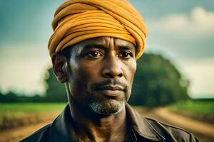 une homme portant une turban dans une champ. généré par ai photo