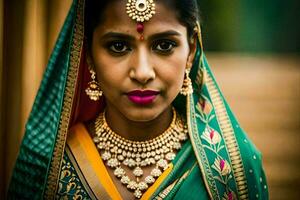 une magnifique Indien femme portant une traditionnel sari. généré par ai photo