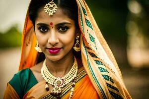 magnifique Indien femme dans traditionnel sari. généré par ai photo