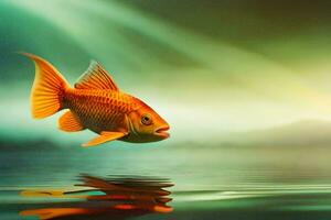 poisson rouge nager dans le l'eau. généré par ai photo