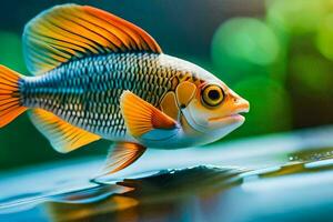 une poisson avec Orange et blanc nageoires. généré par ai photo