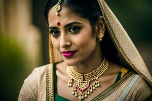 une magnifique Indien la mariée dans traditionnel tenue. généré par ai photo