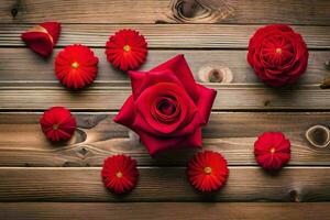 rouge des roses sur une en bois tableau. généré par ai photo